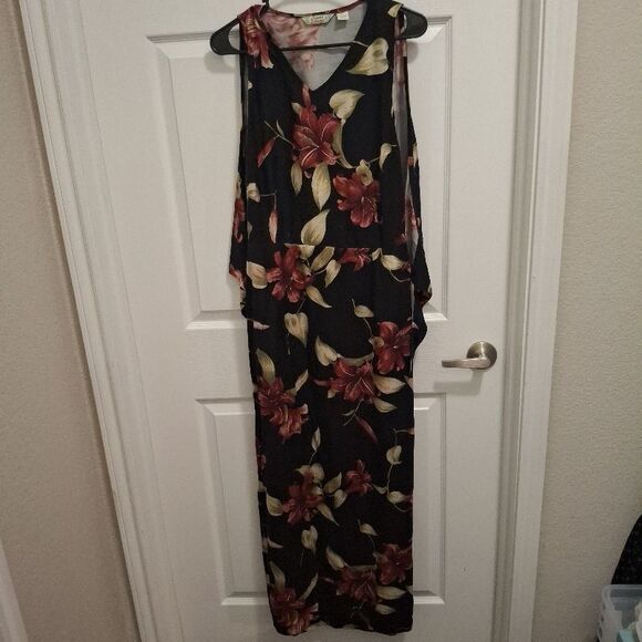 Tommy Bahama Size 12 Black Floral Silk Sleeveless Flowy Tropical Maxi Dress - Picture 1 of 9